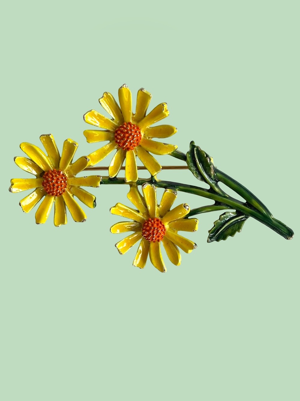 Vintage 1960s Signed Art Yellow Flower Brooch
